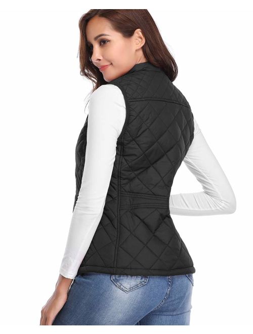 fuinloth Women's Padded Vest, Stand Collar Lightweight Zip Quilted Gilet