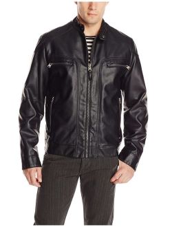 Men's Faux-Leather Moto Hoodie With Jacket