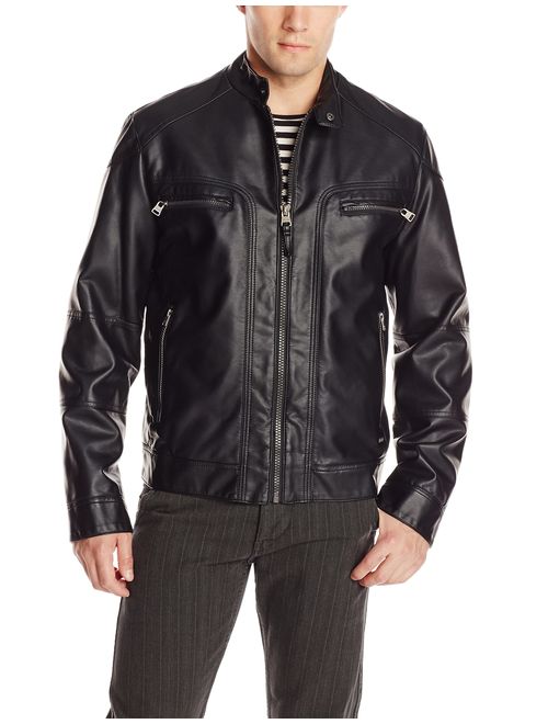 Calvin Klein Men's Faux-Leather Moto Hoodie With Jacket 