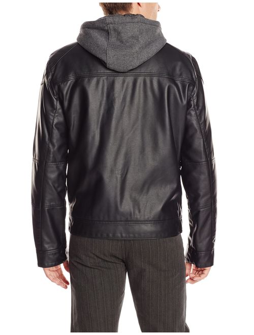 Calvin Klein Men's Faux-Leather Moto Hoodie With Jacket 