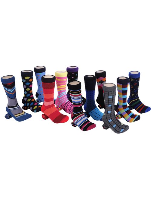 Marino Men's Dress Socks - Colorful Funky Socks for Men - Cotton Fashion Patterned Socks - 12 Pack