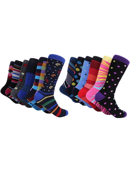 Cotton Funky Socks Mens Colorful Design Crew Socks Marino Mens Socks 12 Pack 