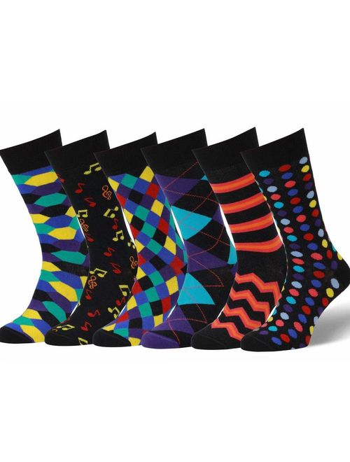 Easton Marlowe Mens Socks 6 Pack Colorful Fun Cool Patterned Dress Socks, European Made