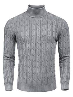Men's Slim Fit Turtleneck Sweater Casual Twisted Knitted Pullover Sweaters