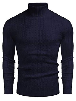 Men's Slim Fit Turtleneck Sweater Casual Twisted Knitted Pullover Sweaters
