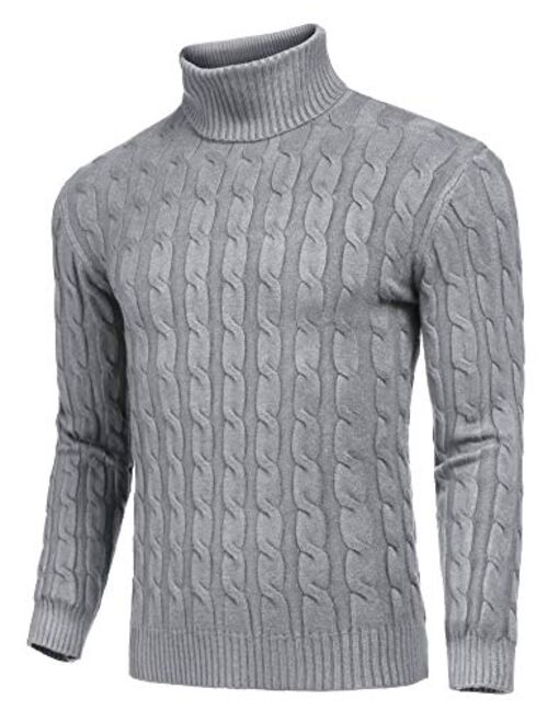 COOFANDY Men's Slim Fit Turtleneck Sweater Casual Twisted Knitted Pullover Sweaters