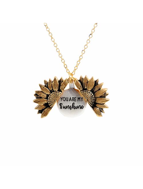sloong You are My Sunshine Engraved Necklace for Mom Sunflower Locket Necklace
