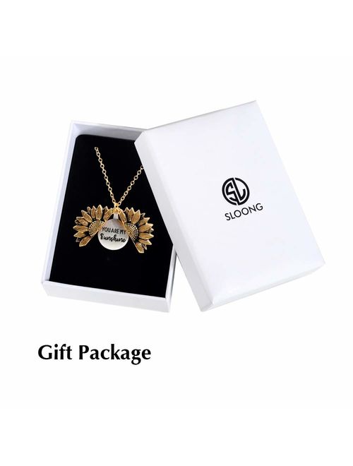 sloong You are My Sunshine Engraved Necklace for Mom Sunflower Locket Necklace