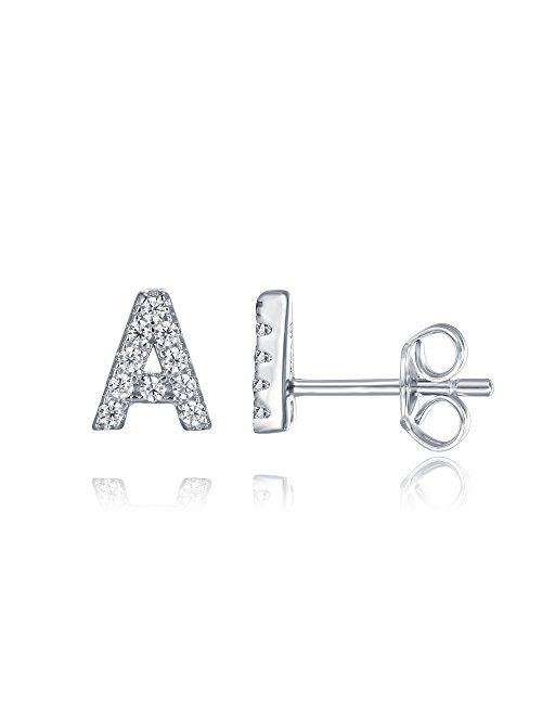 PAVOI 925 Sterling Silver CZ Simulated Diamond Stud Earrings Fashion Alphabet Letter Initial Earrings