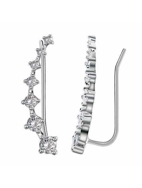 Elensan 7 Crystals Ear Cuffs Hoop Climber S925 Sterling Silver Earrings Hypoallergenic Earring