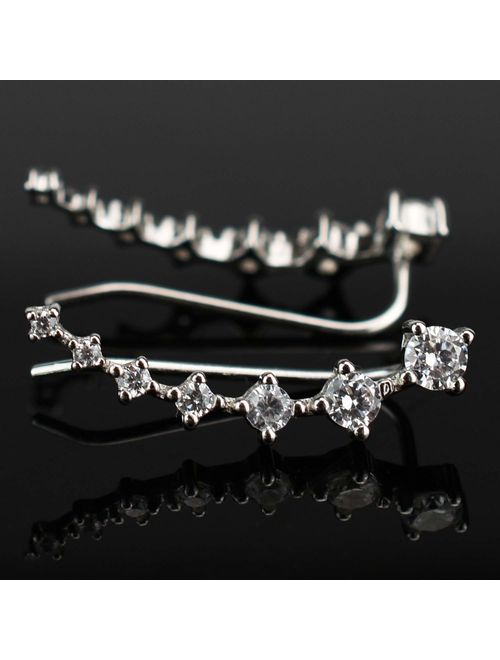 Elensan 7 Crystals Ear Cuffs Hoop Climber S925 Sterling Silver Earrings Hypoallergenic Earring