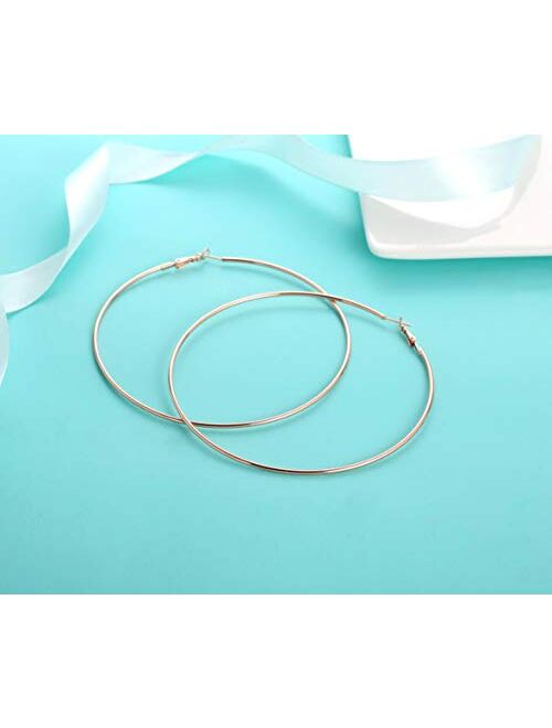 Cocadant 3 Pairs Big Hoop Earrings,Stainless Steel Hoop Earrings 14K Gold Plated Rose Gold Plated Silver for Women Girls Sensitive Ears(3 Colors Set)