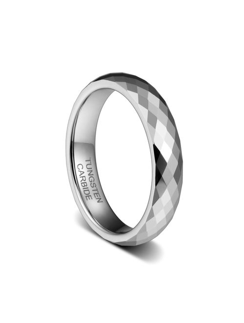 TUSEN JEWELRY 4mm Tungsten Carbide Wedding Band Engagement Rings Multi Faceted High Polish