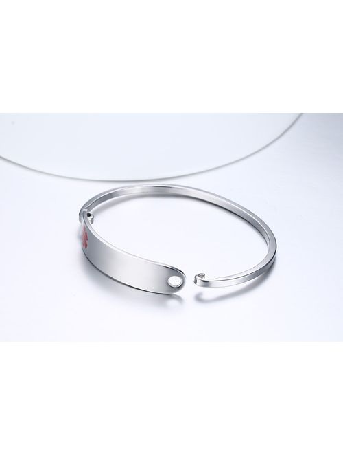 VNOX Free Engraving-Stainless Steel Medical Alert ID Bangle Bracelet,Gold Plated/Silver,7.4