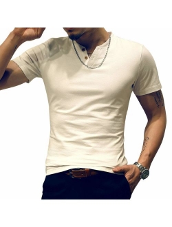 LOGEEYAR Mens Fashion Short-Sleeve Slim Fit Pique Polo Shirt Cotton Clothes Henley T-Shirts