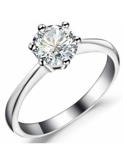 Jude Jewelers Stainless Steel 1 to 4 Carat Cubic Zircon Simulated Diamond Solitaire Wedding Engagement Ring
