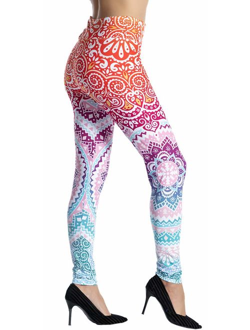 Ndoobiy High Waist Printed Leggings Women's Solid Leggings Soft Workout Pants Stretchy Capris