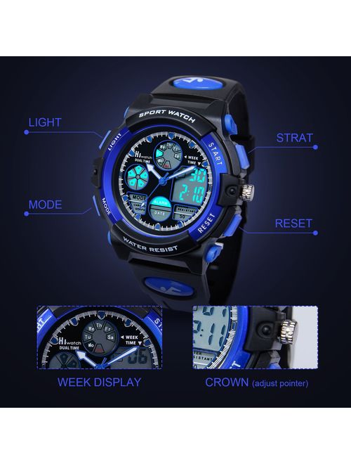 HIwatch Youth Watches Boys Girls Water-Resistant Sports Digital Wrist Watch for Teenager Students, Blue