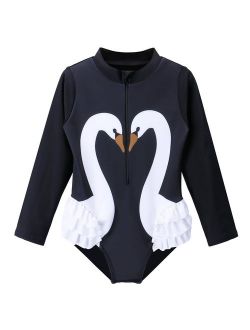 TFJH E Kids Girls Rashguard Swimsuit UV 50+ Long Sleeve One Piece Swimwear Zip