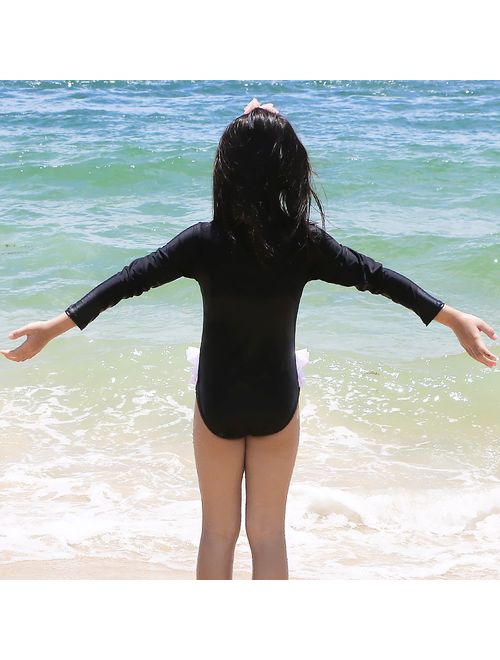 TFJH E Kids Girls Rashguard Swimsuit UV 50+ Long Sleeve One Piece Swimwear Zip