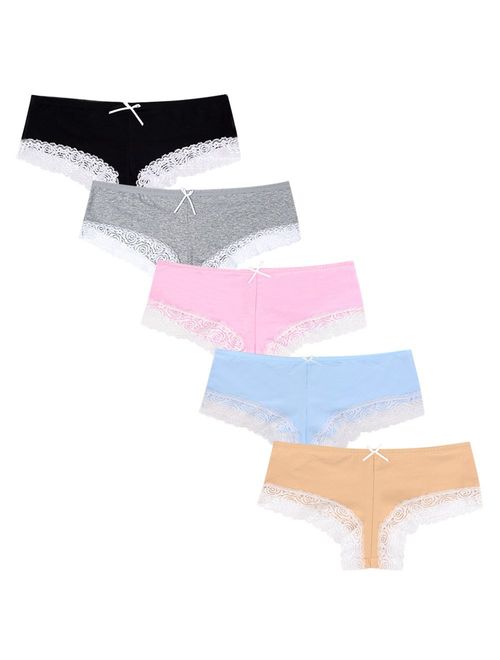 KUKOME Womens Lace Underwear Birefs Soft Hipster Panties Comfort Bikini Underwear for Ladies