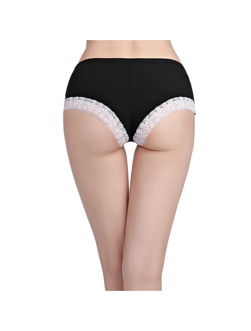 KUKOME Womens Lace Underwear Birefs Soft Hipster Panties Comfort Bikini Underwear for Ladies