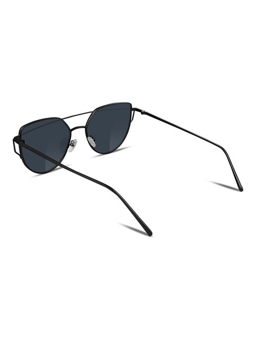 FEISEDY Cat Eye Fashion Metal Frame Mirrored Flat Lenses Women Sunglasses B2206