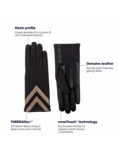 isotoner Women's Spandex Touchscreen Cold Weather Gloves with Warm Fleece Lining and Chevron Details