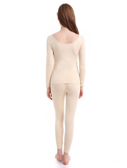 Thermal Underwear Women Long - Scoop Neck Ultra - Thin Johns Set Top & Bottom
