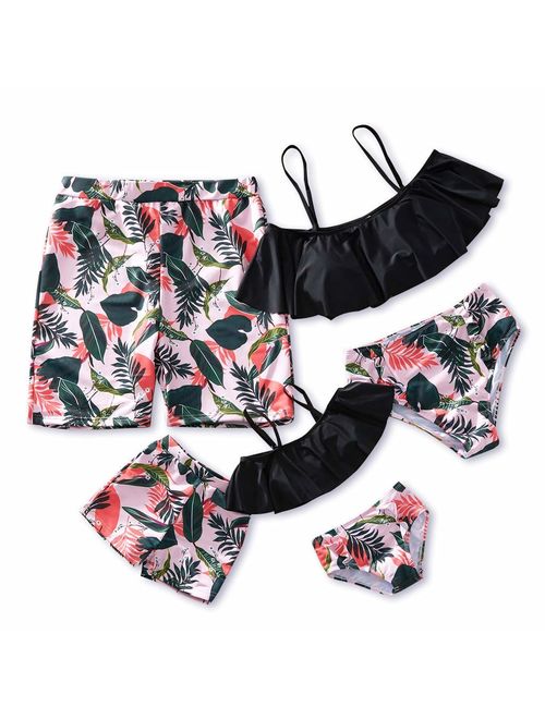 Yaffi Family Matching Swimwear Two Pieces Bikini Set 2019 Newest Printed Ruffles Mommy and Me Bathing Suits