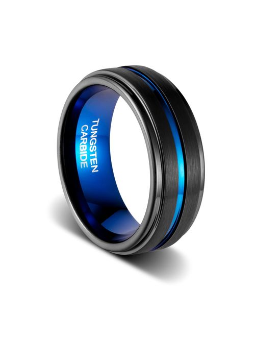 TUSEN JEWELRY Promise Rings 8mm Thin Blue Line Plated Tungsten Ring