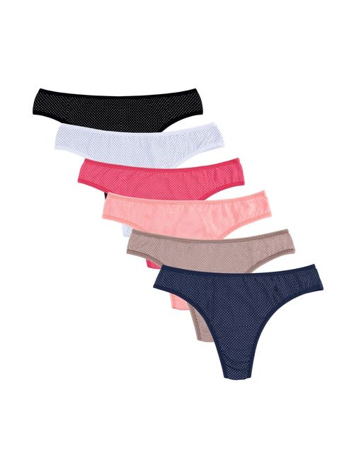 Knitlord 6 Pack Women's Thongs Underwear Cotton Breathable Panties Hipster Bikini