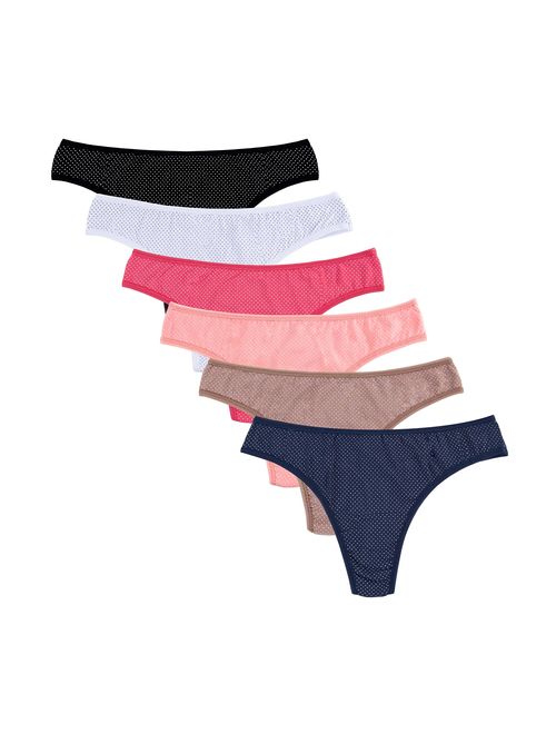 Knitlord 6 Pack Women's Thongs Underwear Cotton Breathable Panties Hipster Bikini