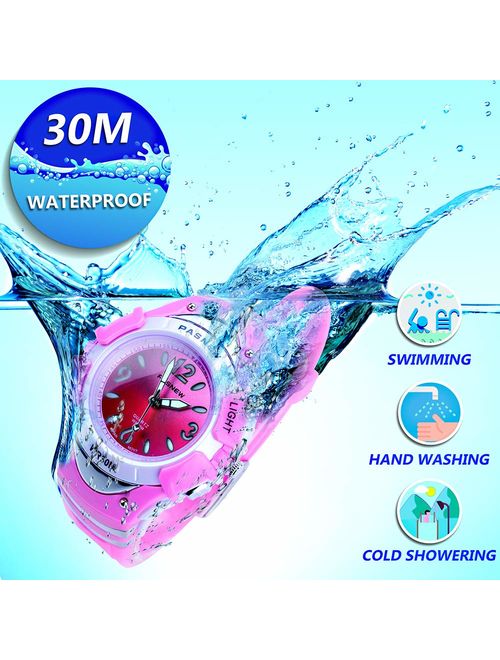 Waterproof Kids Watch for Girls Boys Analog Watch for Boys Girls with LED Light 7 Colors Silicone Students Wristwatch Time Teacher for Little Kids Boys Girls Birthday Gif