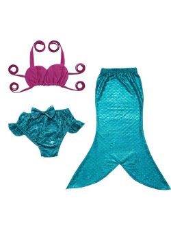 JFEELE 3pcs Toddler Mermaid Swimsuit for Baby Girls Mermaid Tail Bathing Suit Bikini Swimming Set - 2-8T