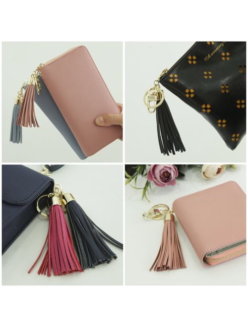 Womens's Leather Tassel Charm Women Handbag Wallet Accessories Key Rings