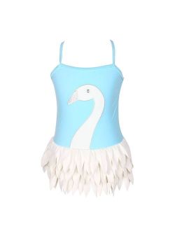 qyqkfly Adjustable Swan Girls Bathing Suits 3Y-12Y One Piece Ballet Style Girls Swimsuit (FBA)