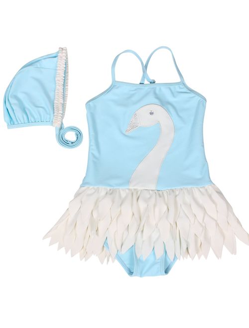 qyqkfly Adjustable Swan Girls Bathing Suits 3Y-12Y One Piece Ballet Style Girls Swimsuit (FBA)