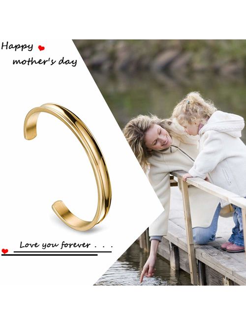 Zuo Bao Stainless Steel Bracelet Grooved Cuff Bangle for Women Girls