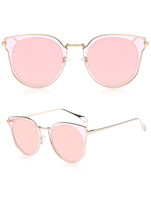 SOJOS Fashion Round Polarized Sunglasses for Women UV400 Mirrored Lens SJ1057