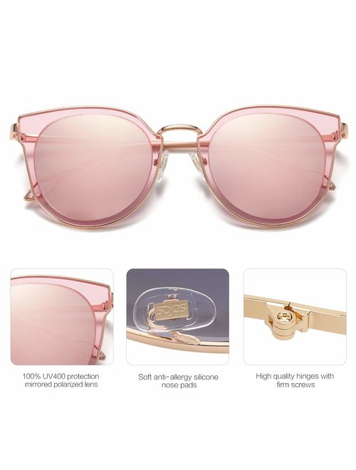 SOJOS Fashion Round Polarized Sunglasses for Women UV400 Mirrored Lens SJ1057