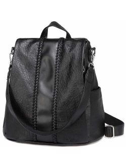 Backpack Purse for Women,VASCHY Fashion Faux Leather Anti-theft Backpack for Ladies with Vintage Weave