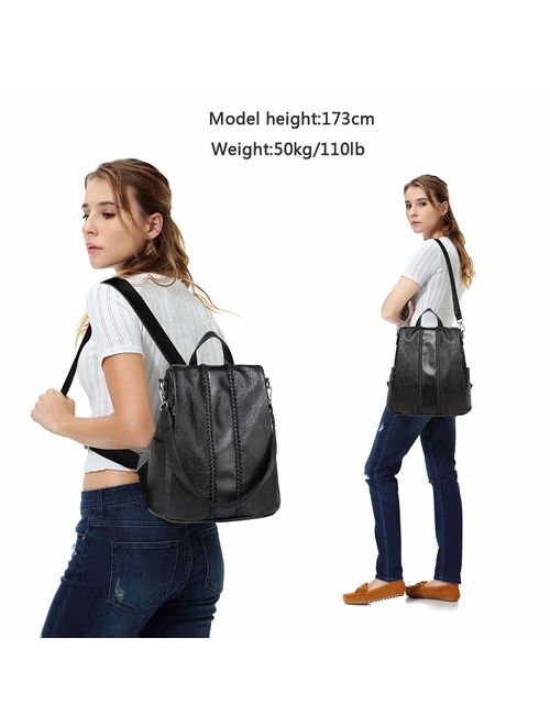 Backpack Purse for Women,VASCHY Fashion Faux Leather Anti-theft Backpack for Ladies with Vintage Weave