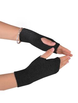 NOVAWO 100% Cashmere Half Fingerless Thumb Hole Warm Gloves Mittens for Men Women