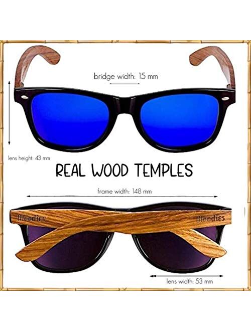 WOODIES Polarized Zebra Wood Sunglasses for Men and Women | Blue Polarized Lenses and Real Wooden Frame | 100% UVA/UVB Ray Protection