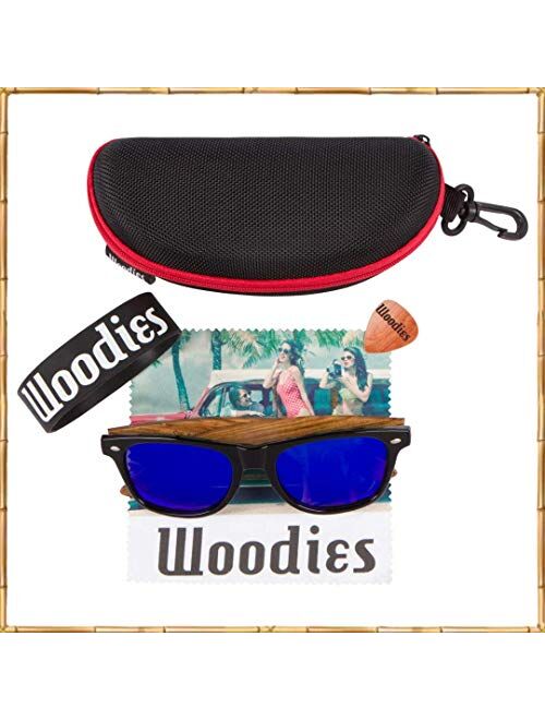WOODIES Polarized Zebra Wood Sunglasses for Men and Women | Blue Polarized Lenses and Real Wooden Frame | 100% UVA/UVB Ray Protection