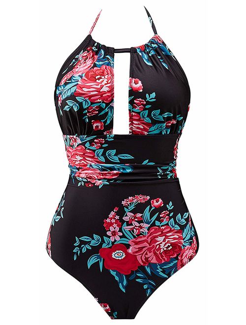 B2prity Women One Piece Swimsuit Tummy Control Swimwear V Neck Bathing Suit