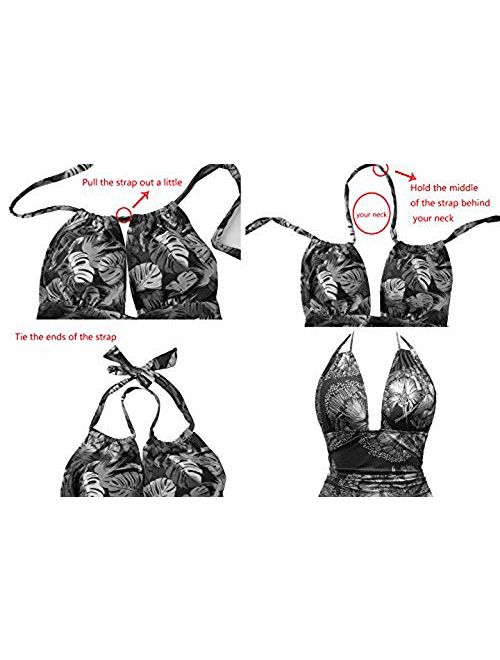 B2prity Women One Piece Swimsuit Tummy Control Swimwear V Neck Bathing Suit