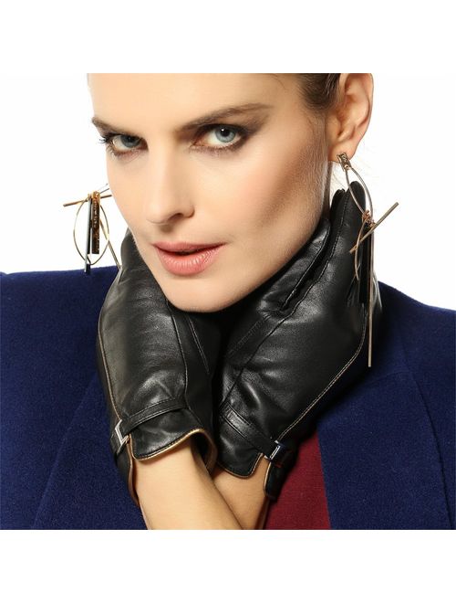 Traditional Womens Winter Texting Touchscreen Driving Lambskin Leather Gloves Wool Blend Lining