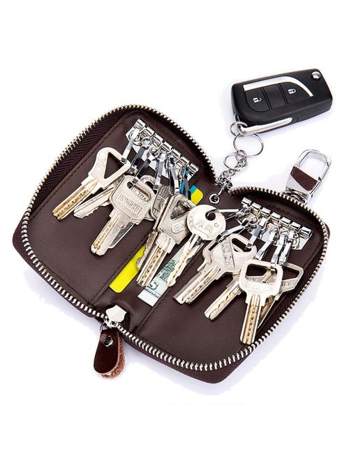 Aladin Unisex Large Leather Key Case Keychain Wallet with 12 Hooks & 1 Keychain/Ring